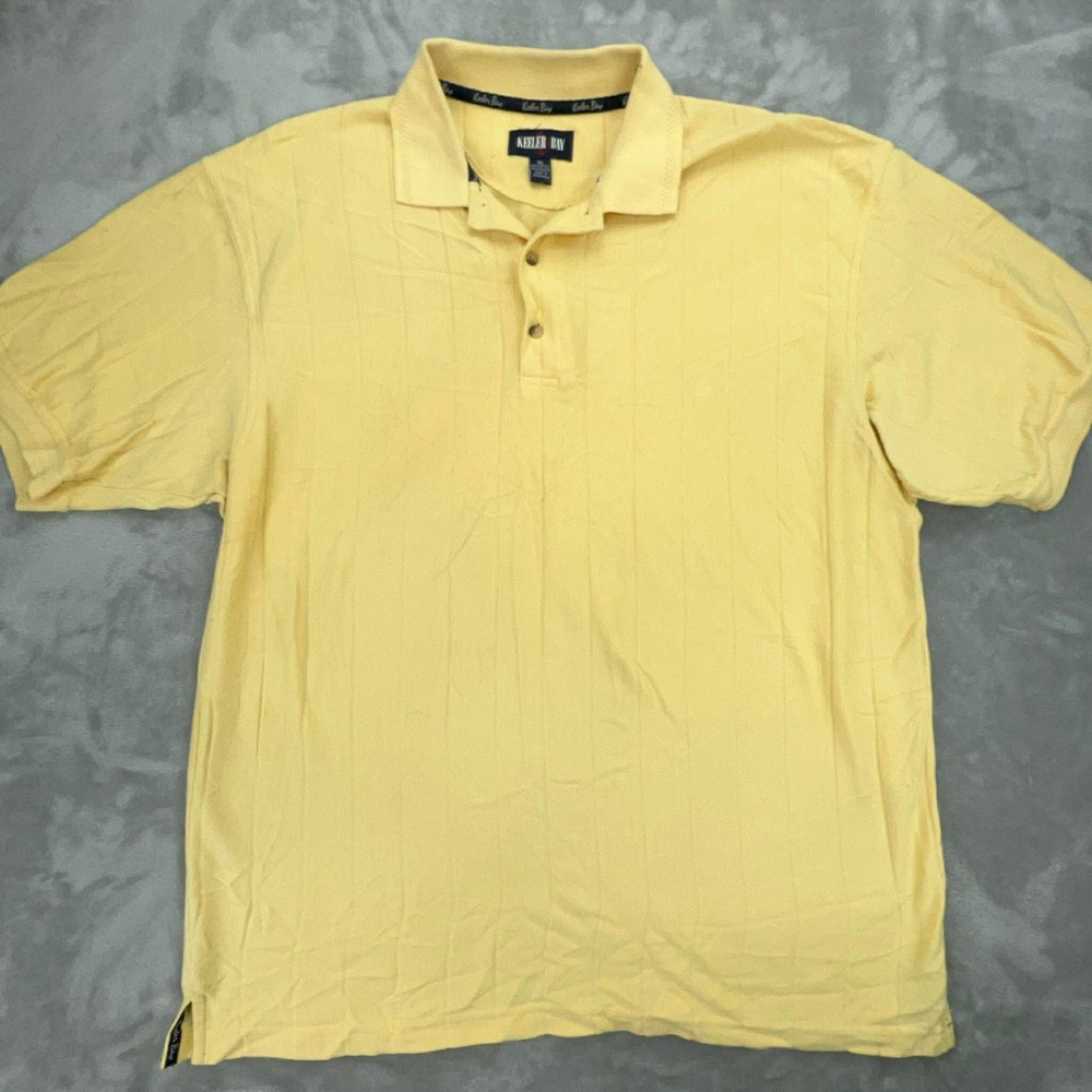 Keeler‎ Bay Mens XL Yellow Short Sleeve Textured Stripe Sailboat Polo Shirt